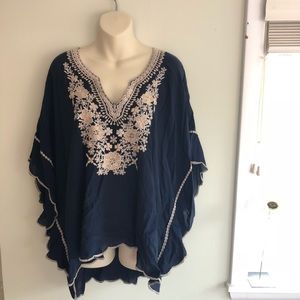 Johnny Was Lightweight Navy Embroidered Tunic